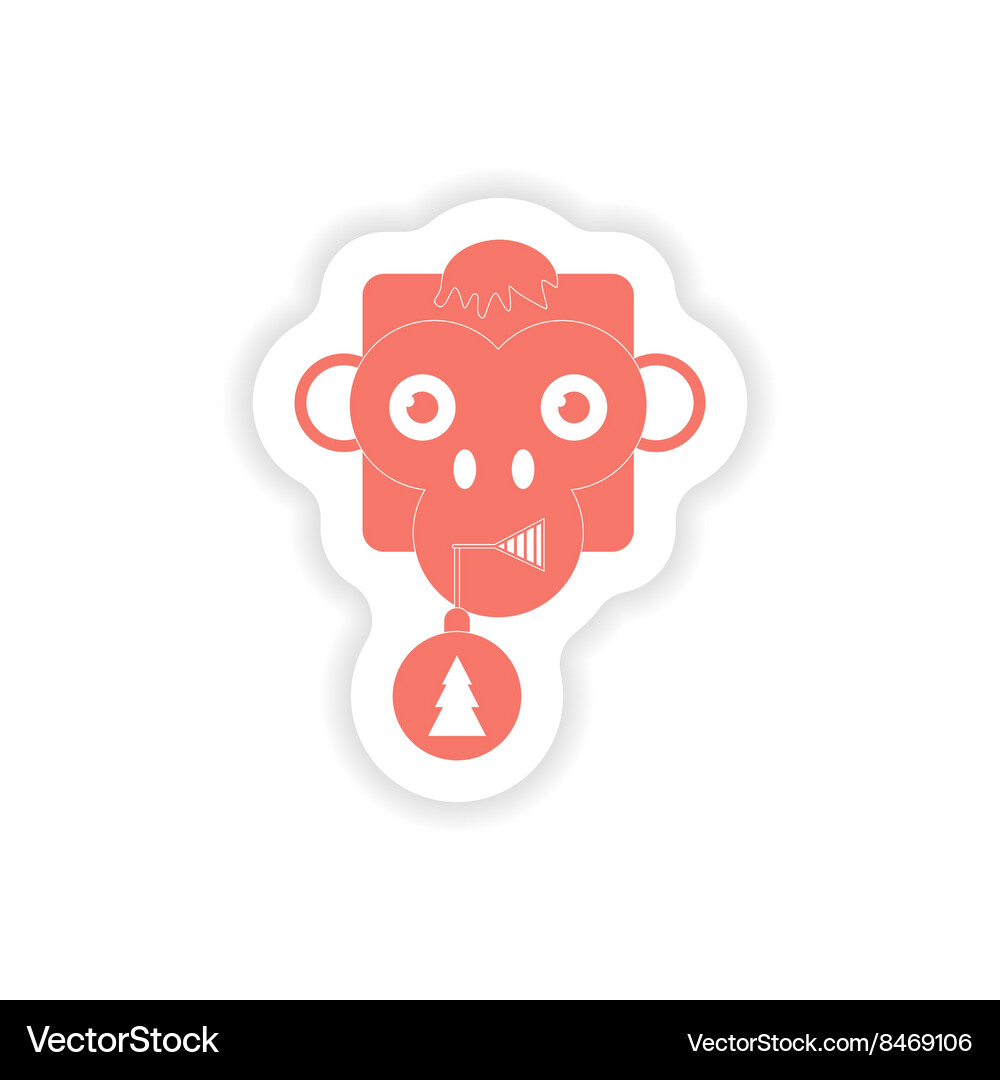 Paper sticker on white background monkey christmas
