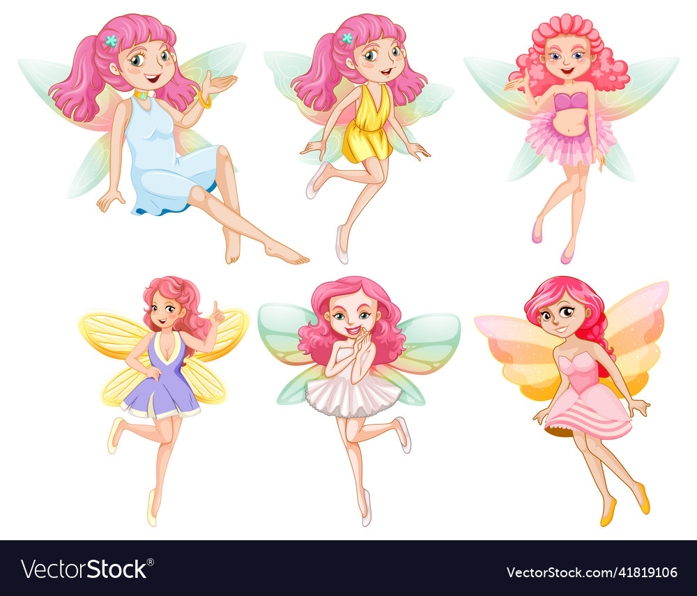 Set of different beautiful fairy girl cartoon Vector Image