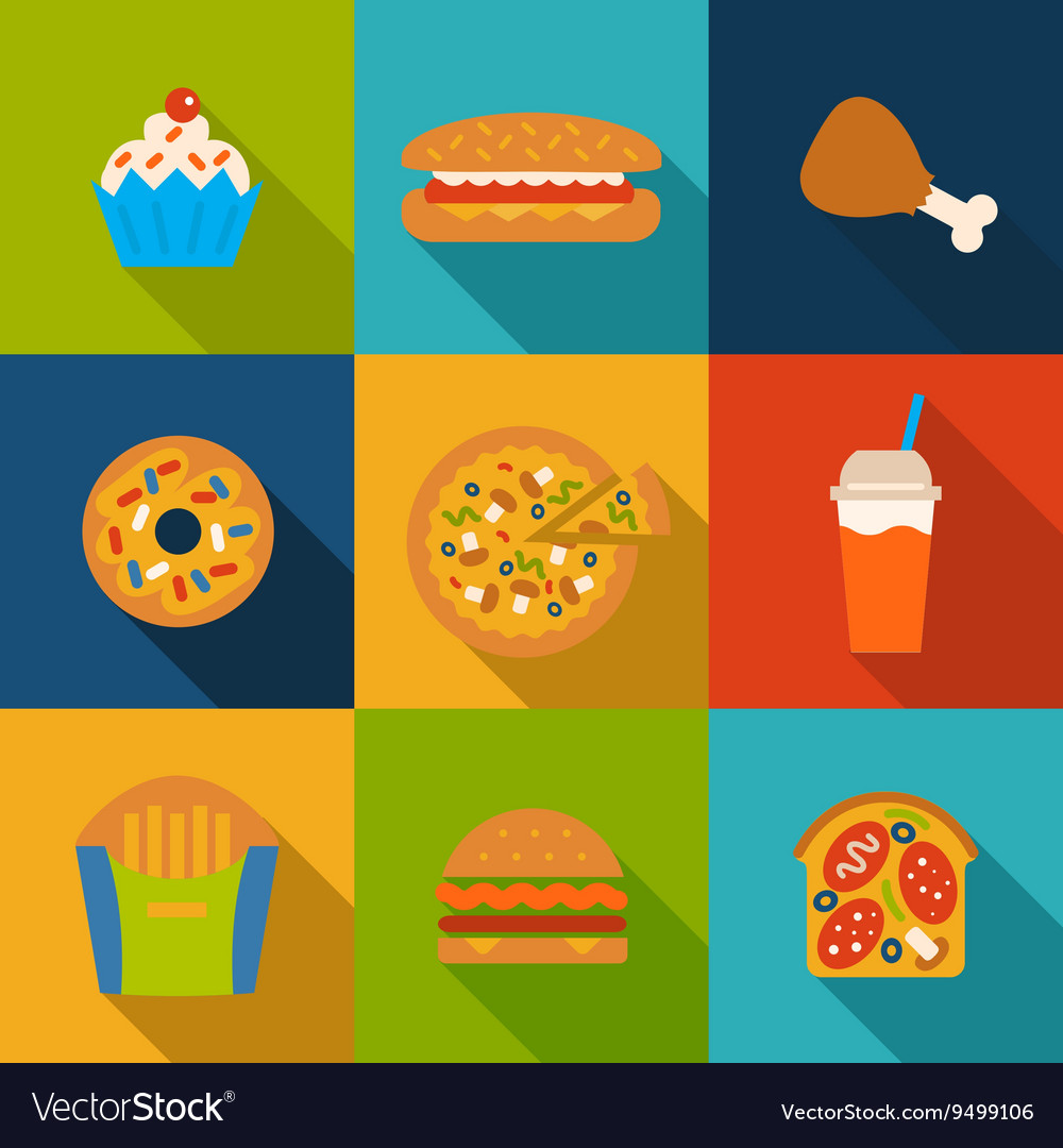 Set with fast food icons