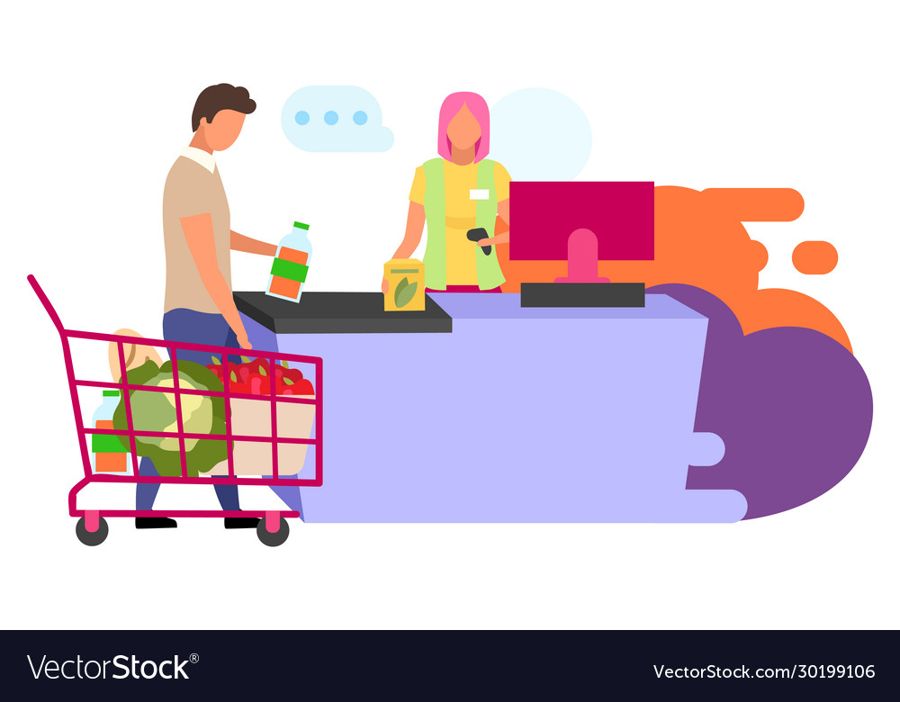 Shopping At Supermarket Flat Grocery Store Vector Image