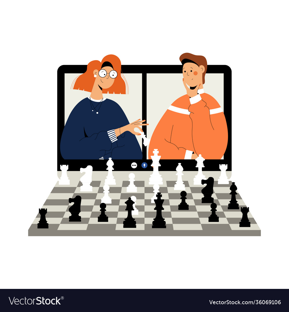 Two people plays chess online Royalty Free Vector Image