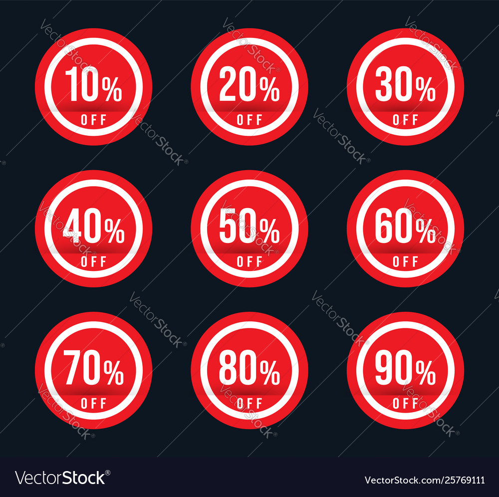 10 20 30 40 50 60 70 80 90 Percent Off Red Sale Vector 59 OFF