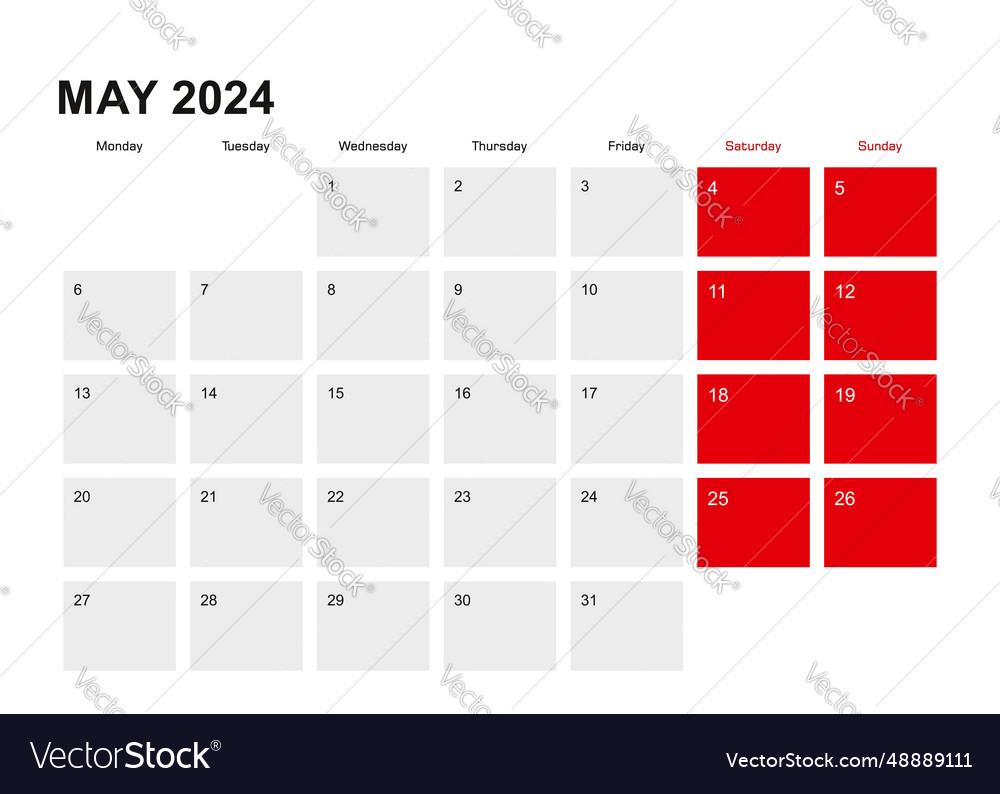 2024 may planner calendar design week starts from Vector Image