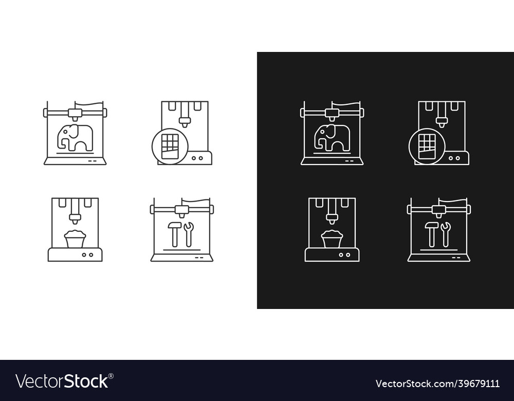 3d printed physical objects linear icons set vector image 3d printed physical objects linear icons set
