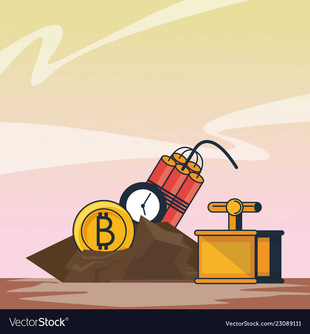 Bitcoin mining with detonator and tnt vector image Bitcoin mining with detonator and tnt