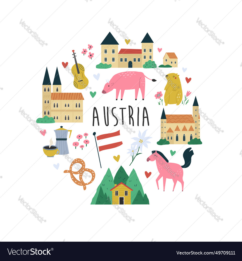 Colorful design with famous symbols of austria Vector Image