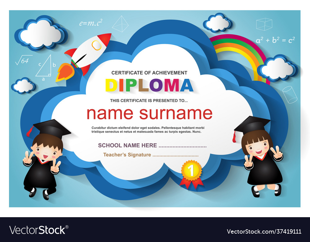 Colorful kids diploma certificate background Vector Image