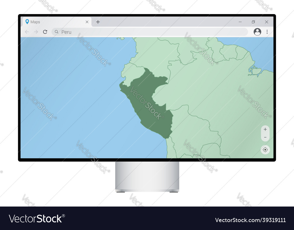 Computer monitor with map of peru in browser