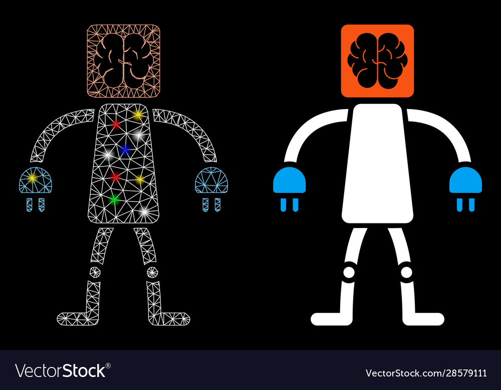 Flare mesh carcass brain robot icon with Vector Image Flare mesh carcass brain robot icon with