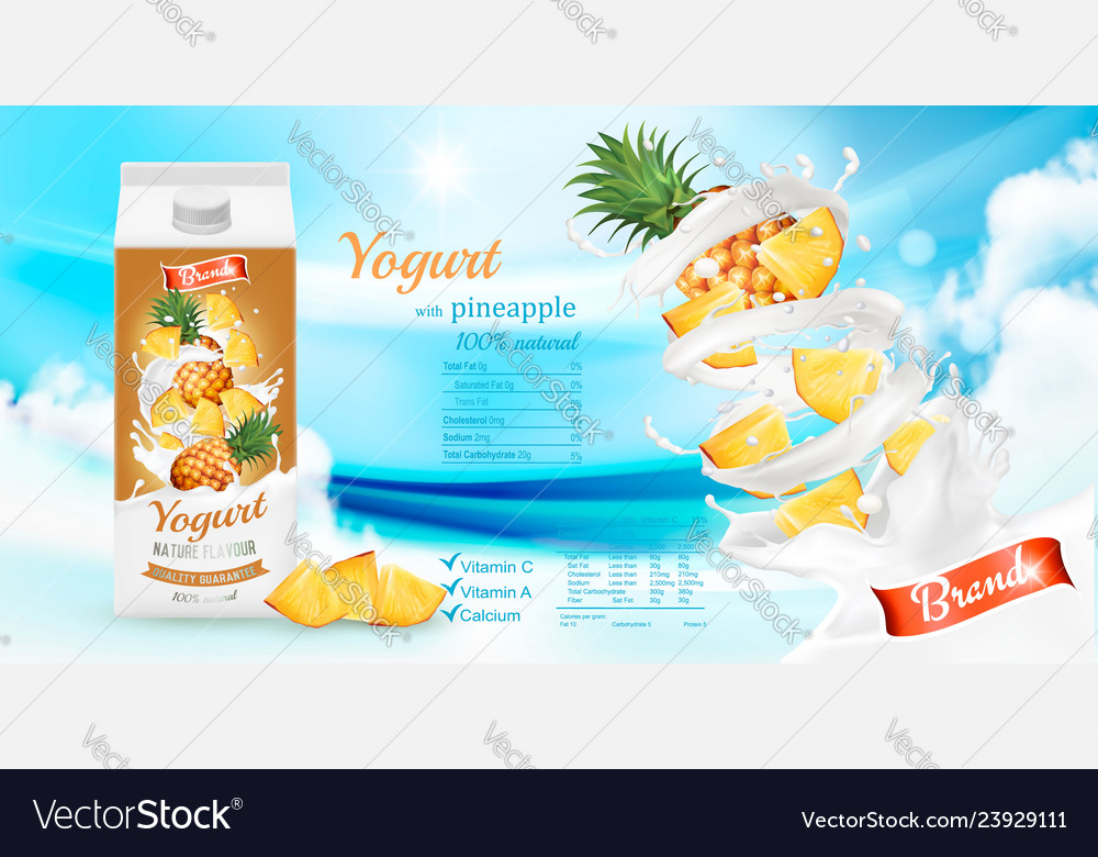 Fruit yogurt with fresh pineapple in box