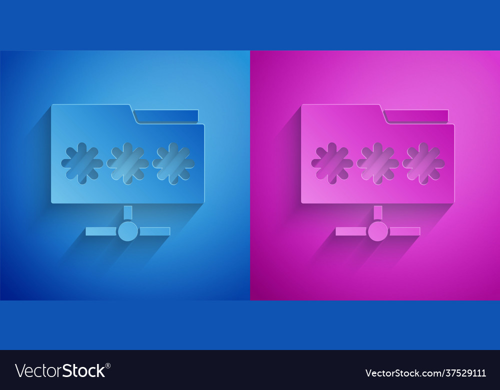 Paper cut folder with password notification icon vector image Paper cut folder with password notification icon