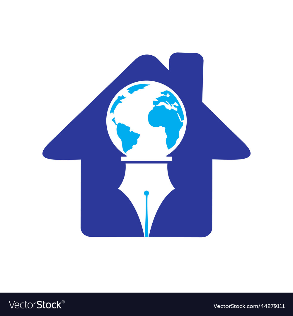 Pen nib and globe logo design template
