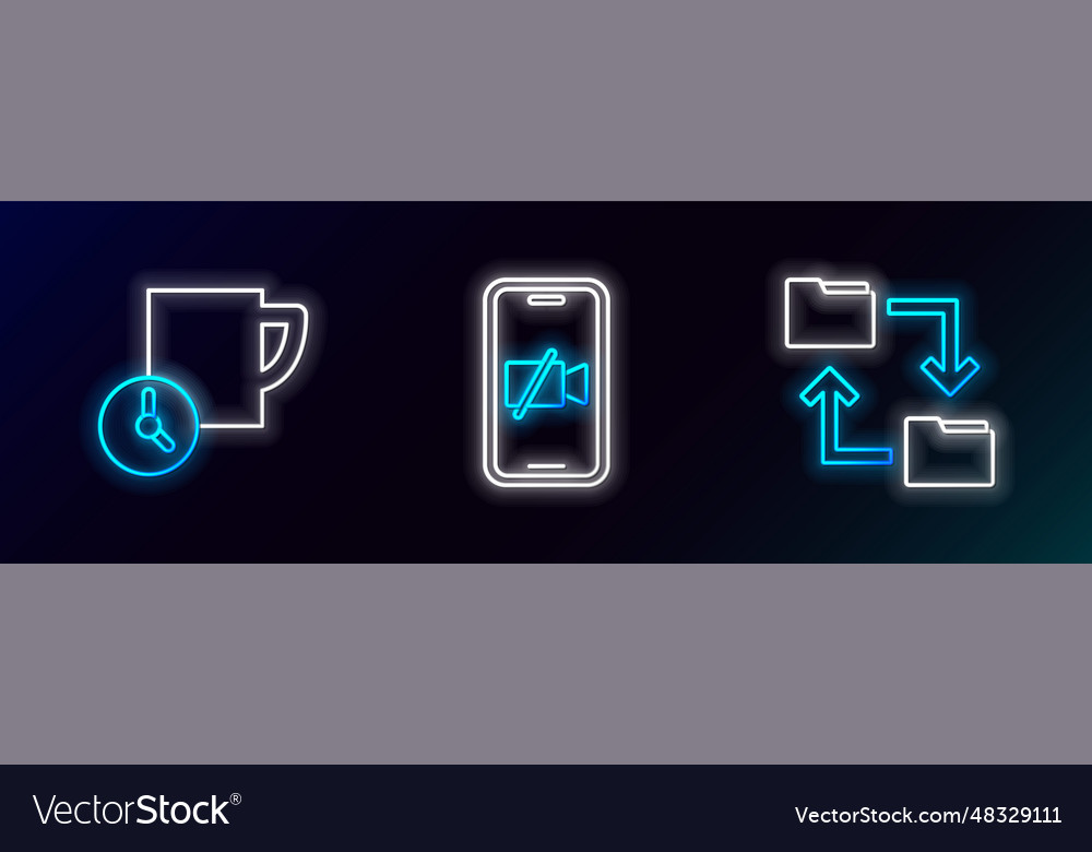 Set line cloud storage document folder time vector image Set line cloud storage document folder time