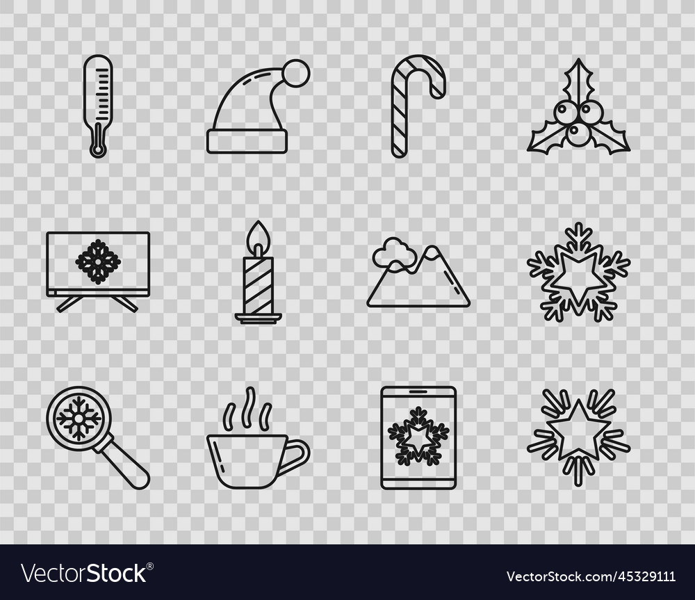 Set line magnifying glass with snowflake vector image Set line magnifying glass with snowflake