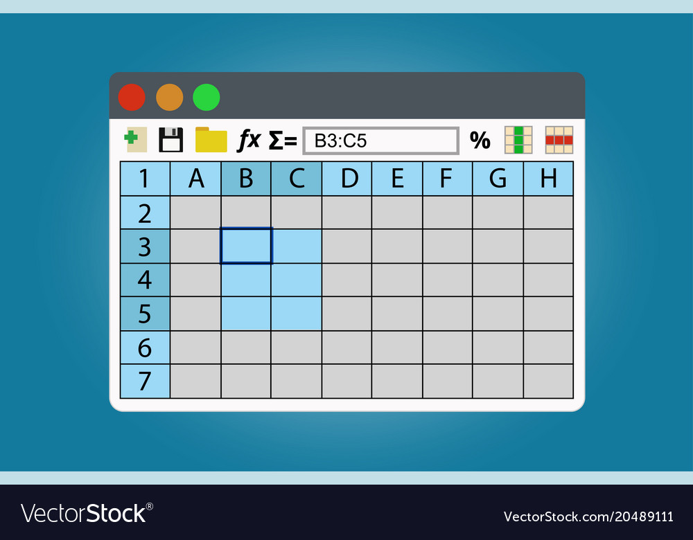 Spreadsheets program window on operation system