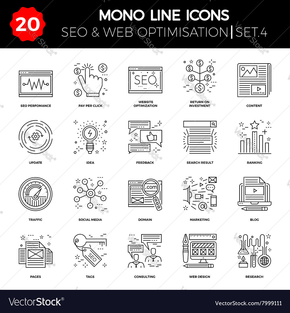 Thin line icons set of search engine optimization