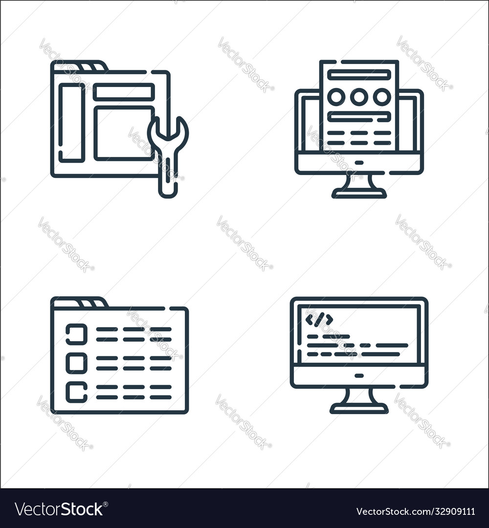 Web development line icons linear set quality vector image Web development line icons linear set quality