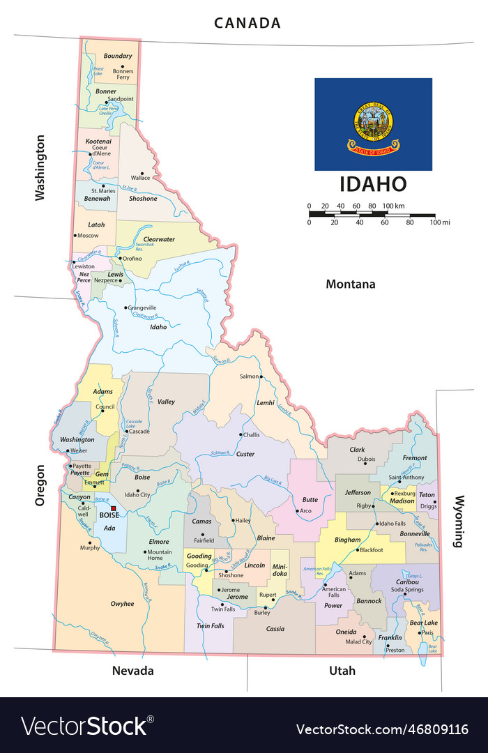 Administrative Map Of The Us American State Vector Image