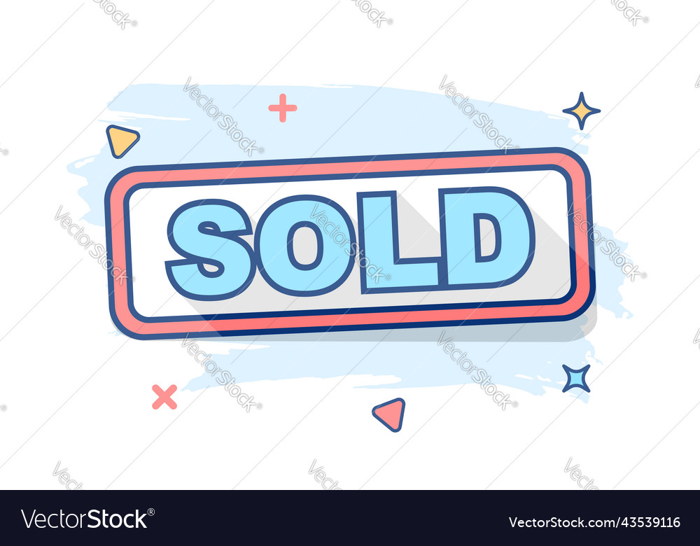 Cartoon sold stamp icon in comic style sell