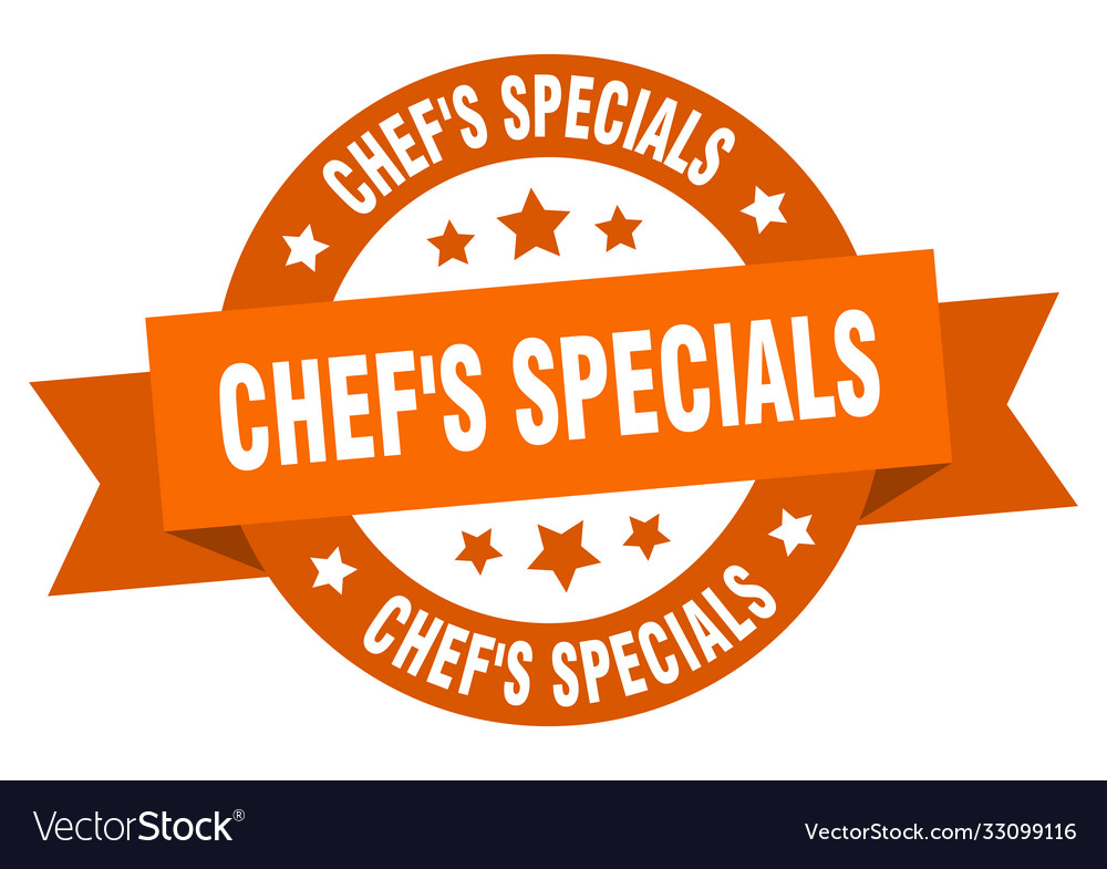 Chefs specials round ribbon isolated label