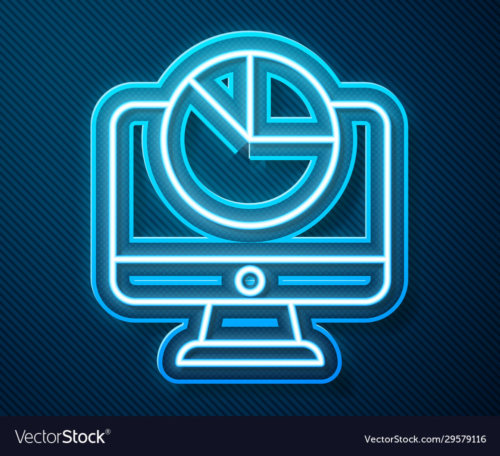 Glowing neon line computer monitor with graph vector image Glowing neon line computer monitor with graph