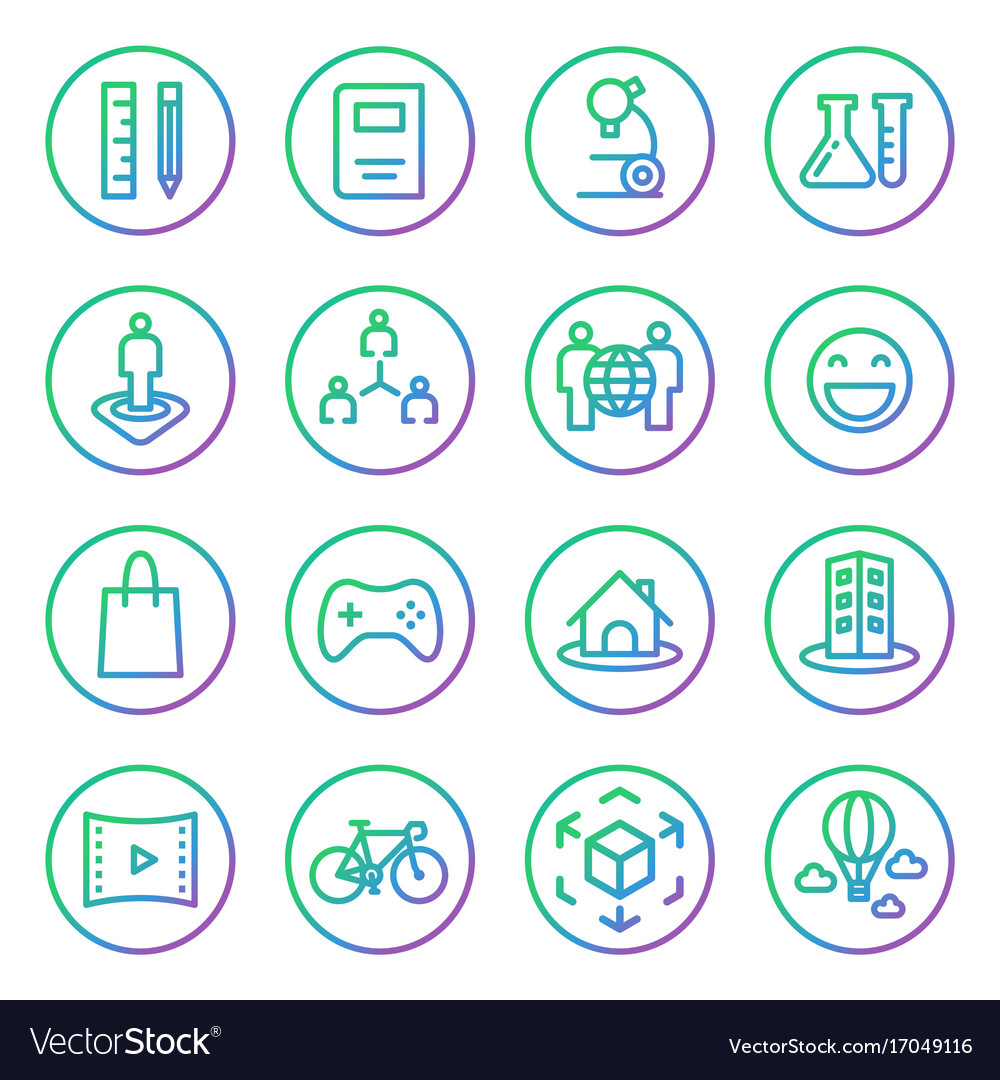 Gradient rounded line icons for virtual reality