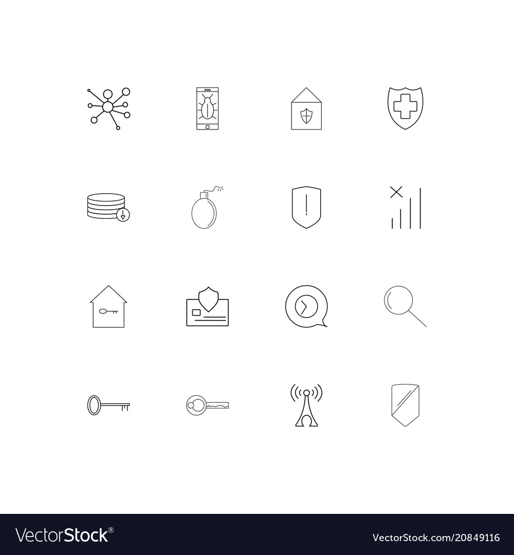 Internet security linear thin icons set outlined