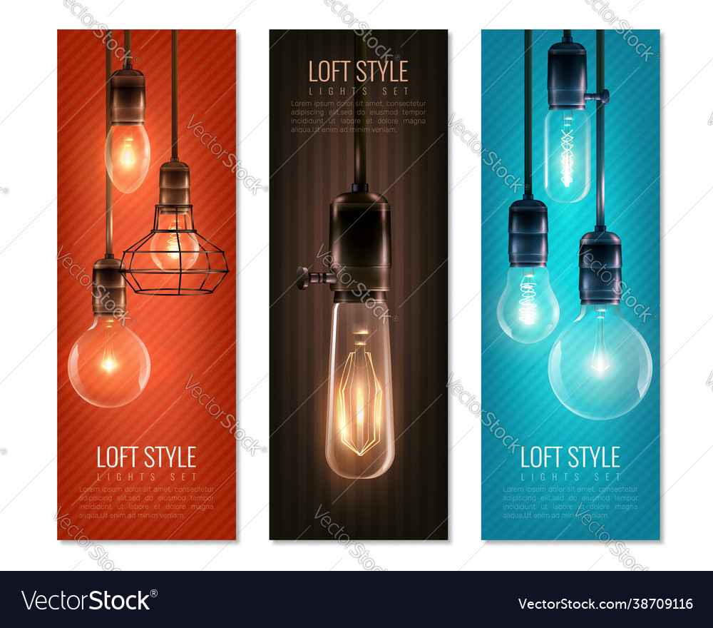 Light bulbs vintage style vertical banners