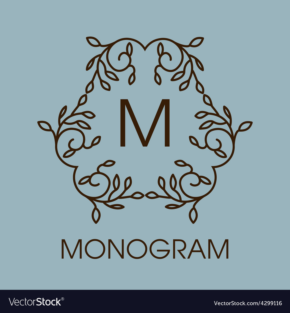 Monogram design floral outline frame Royalty Free Vector