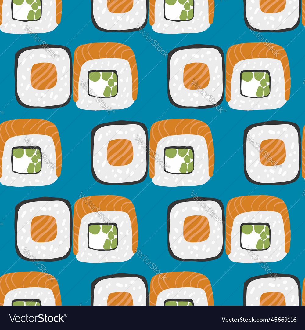 Seamless pattern with sushi roll