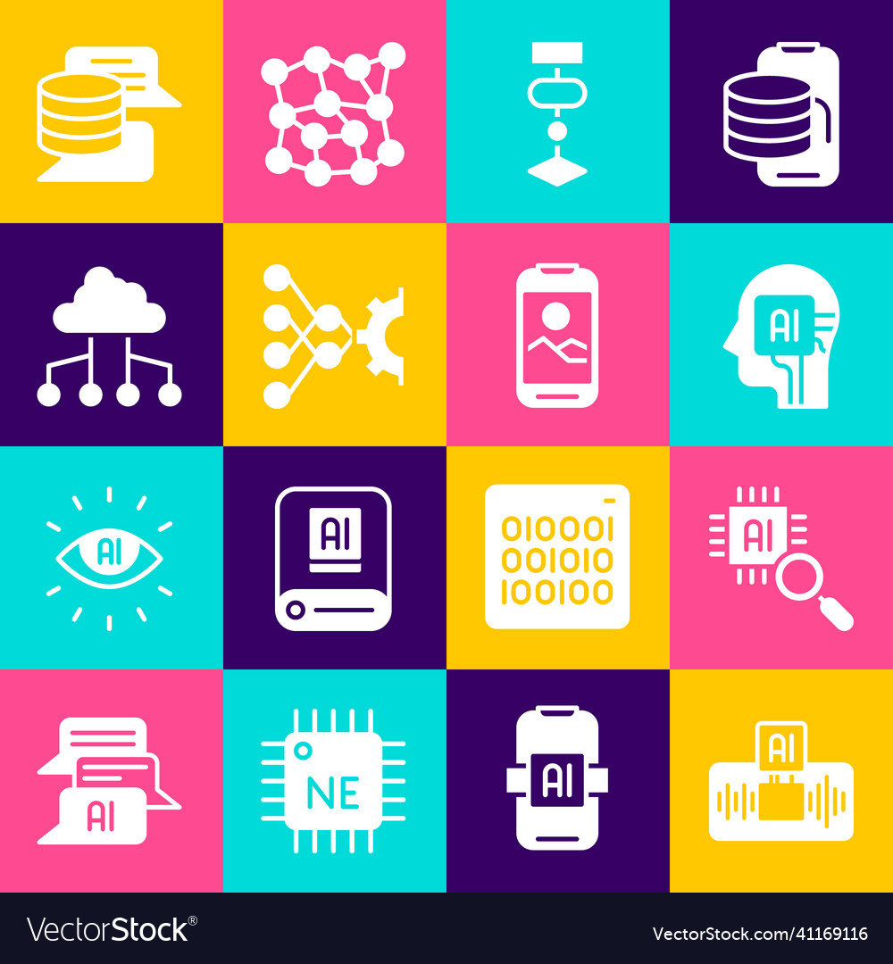Set künstliche Intelligenz ai Prozessor cpu Vector Image Set künstliche Intelligenz ai Prozessor cpu