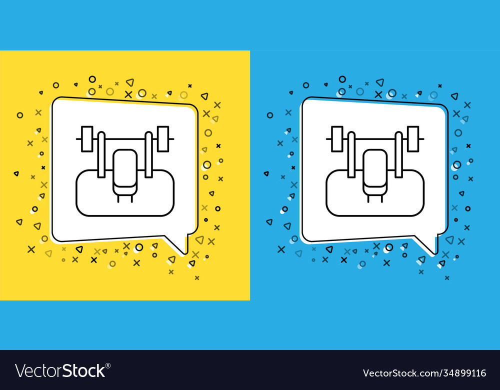 Set line bench with barbel icon isolated on yellow vector image Set line bench with barbel icon isolated on yellow
