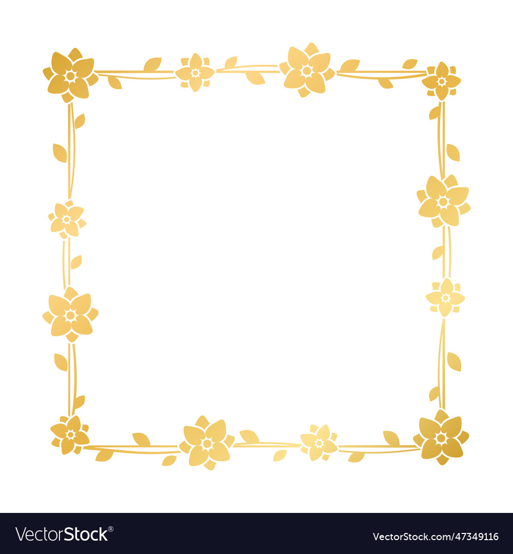 Square gold floral frame template luxury golden