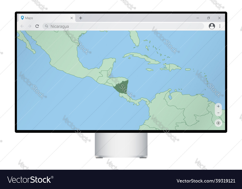 Computer monitor with map of nicaragua in browser