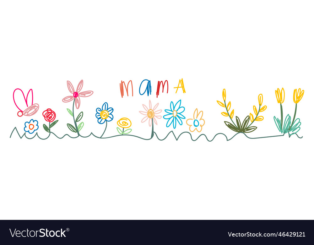 Flowers and sun kids drawing colorful symbols set