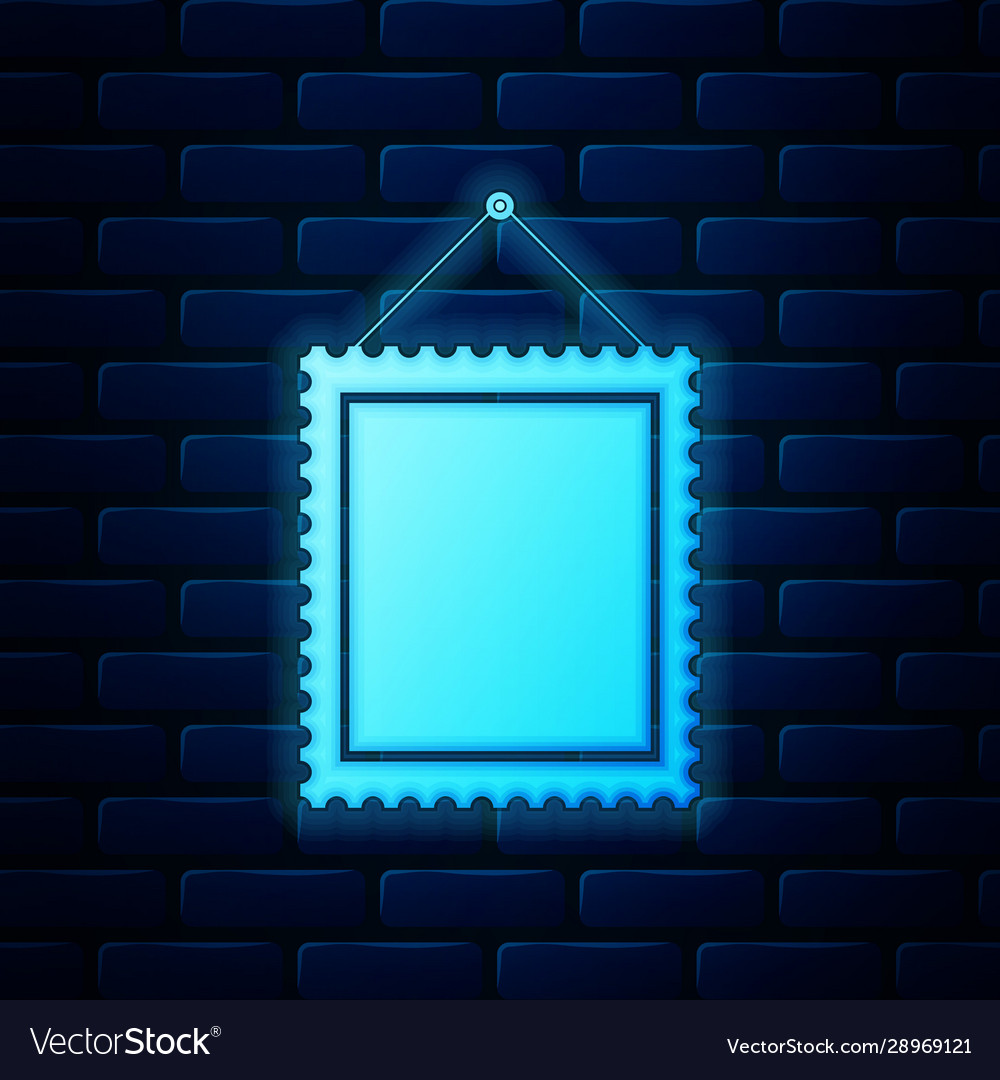 Glowing neon rectangular picture frame hanging Vector Image
