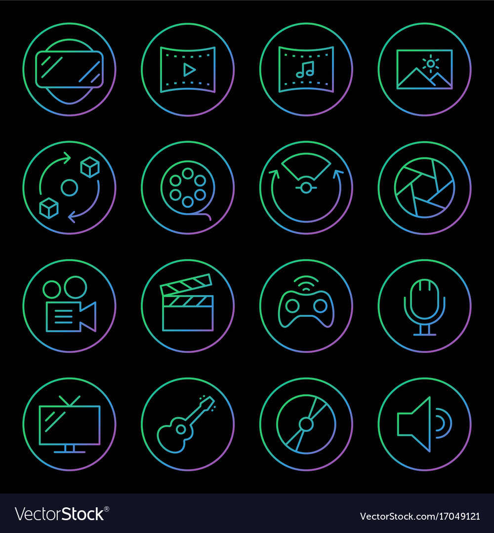 Gradient rounded line icons for virtual reality