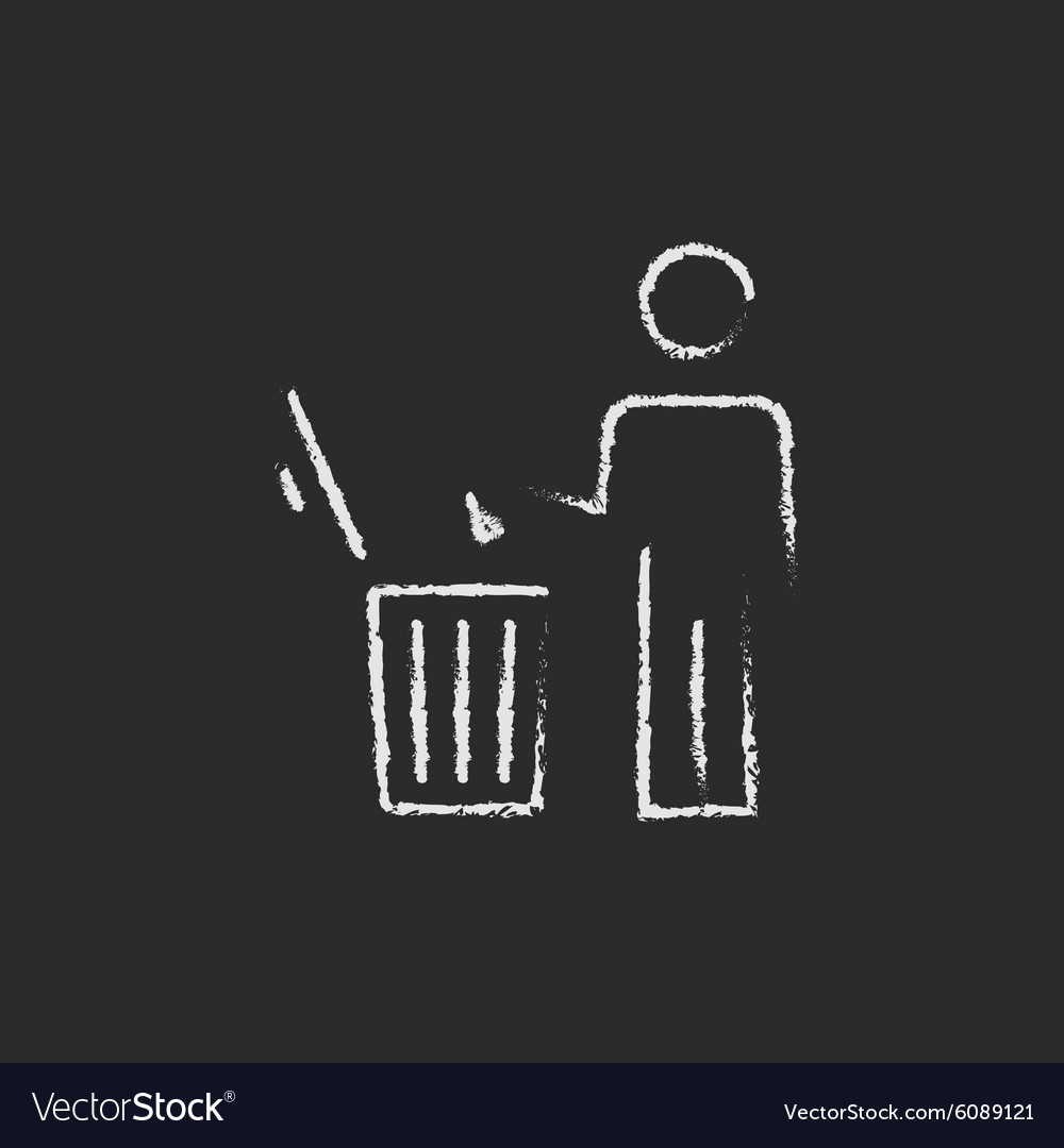 Man throwing garbage in a bin icon drawn chalk