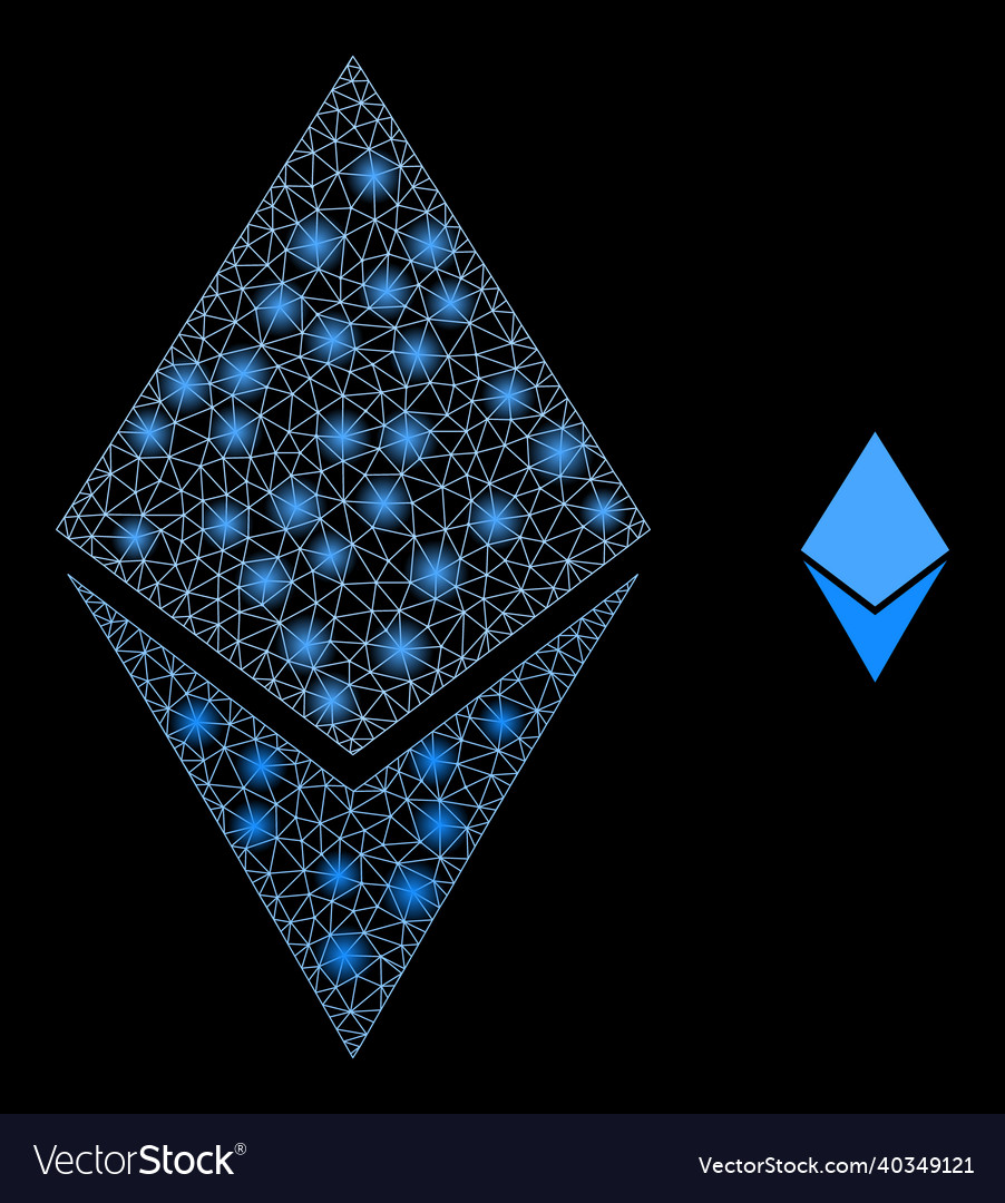 Mesh net ethereum crystal with glare wire vector image Mesh net ethereum crystal with glare wire