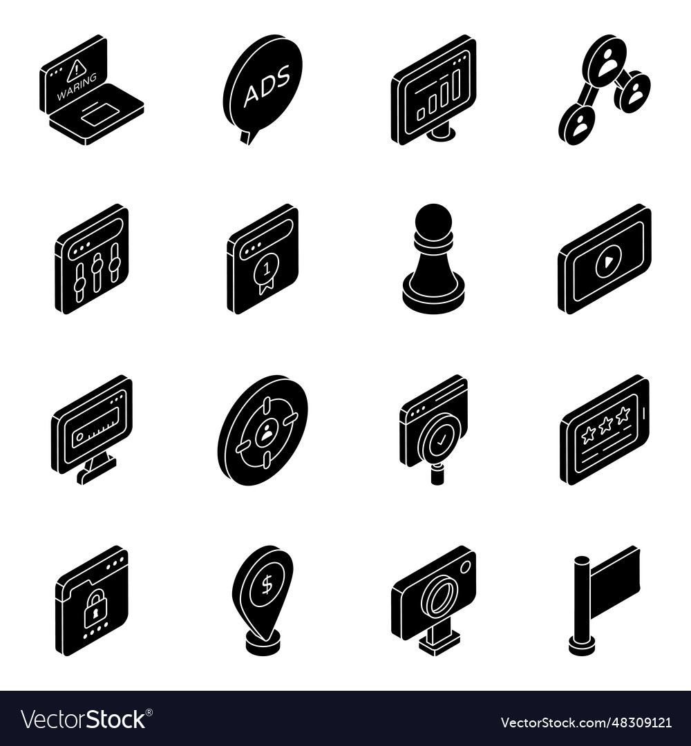 Pack of web and analytics solid icons