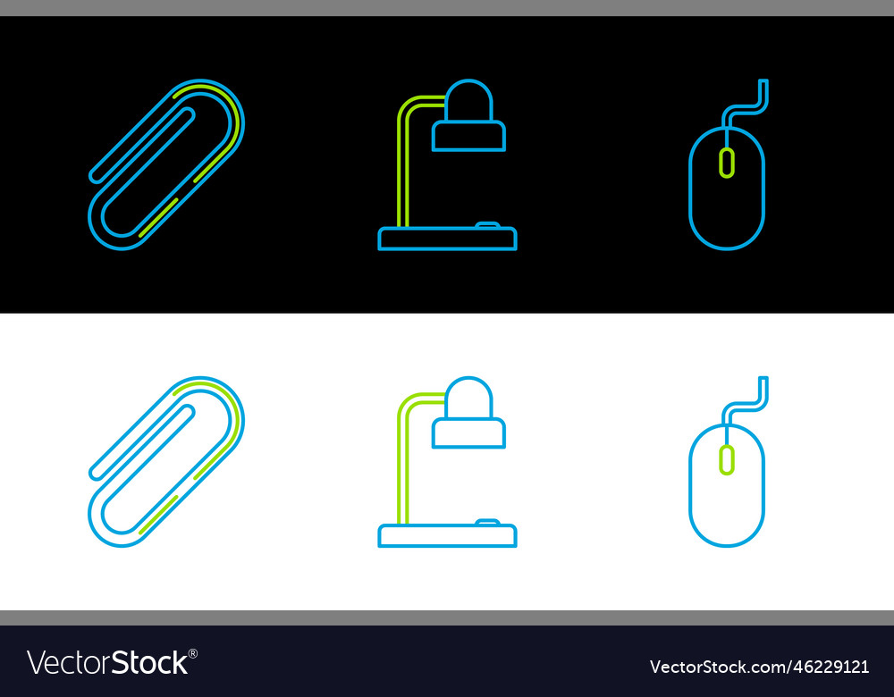 Set line computer mouse paper clip and table lamp Vector Image Set line computer mouse paper clip and table lamp