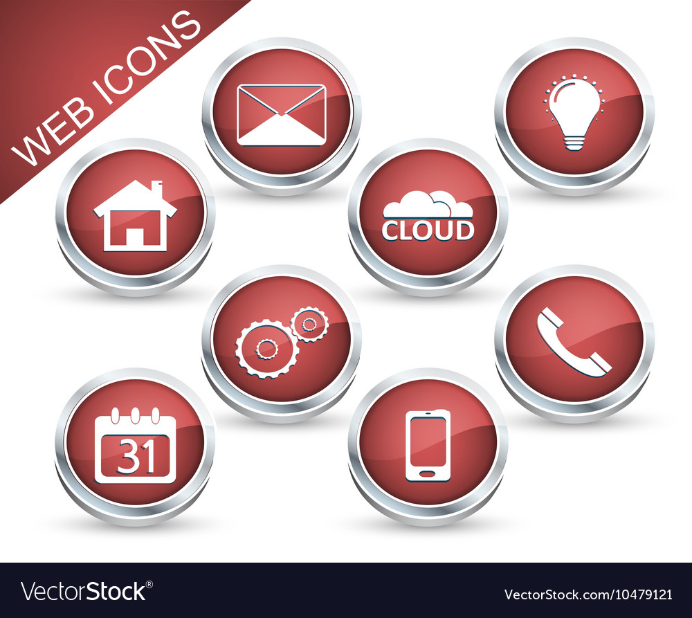 Set of icons or buttons in red