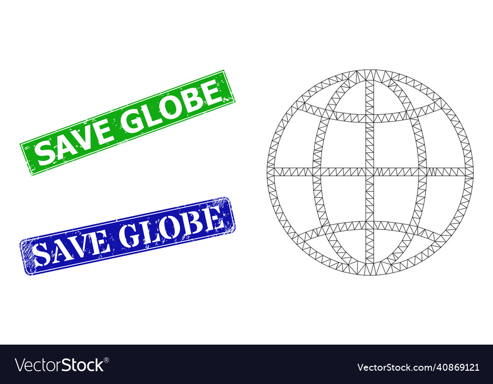 Textured save globe badges and triangular mesh