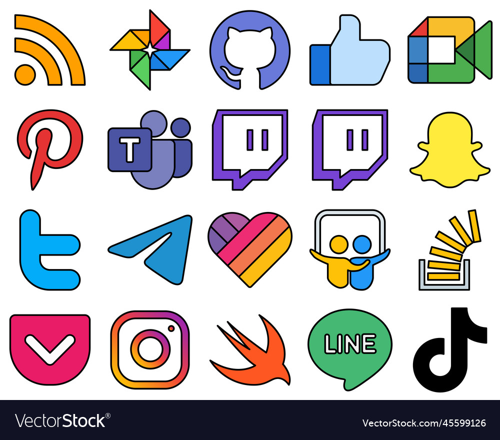 20 high-quality line filled social media icons