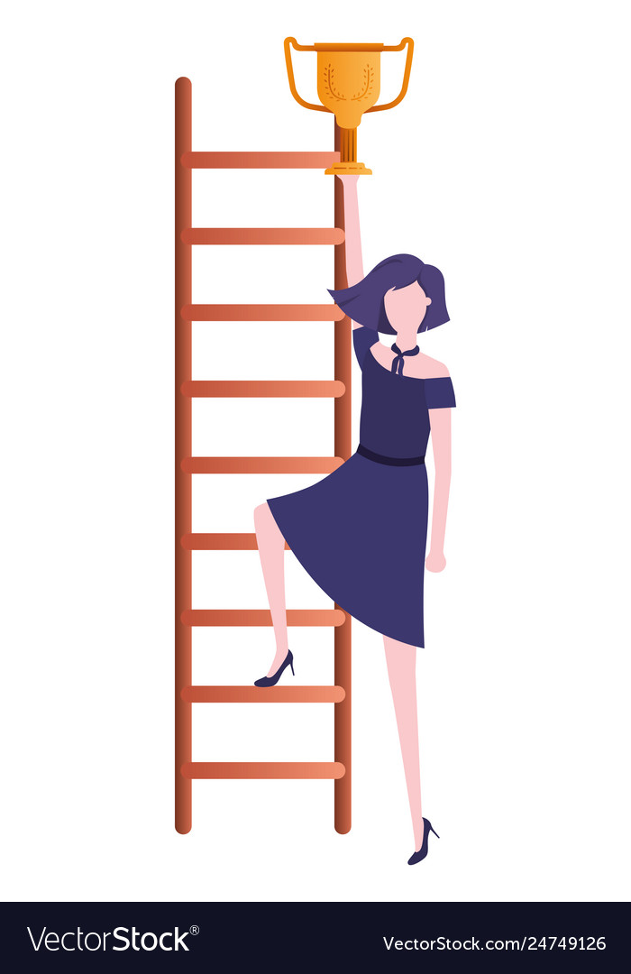 Businesswoman with stair and trophy avatar