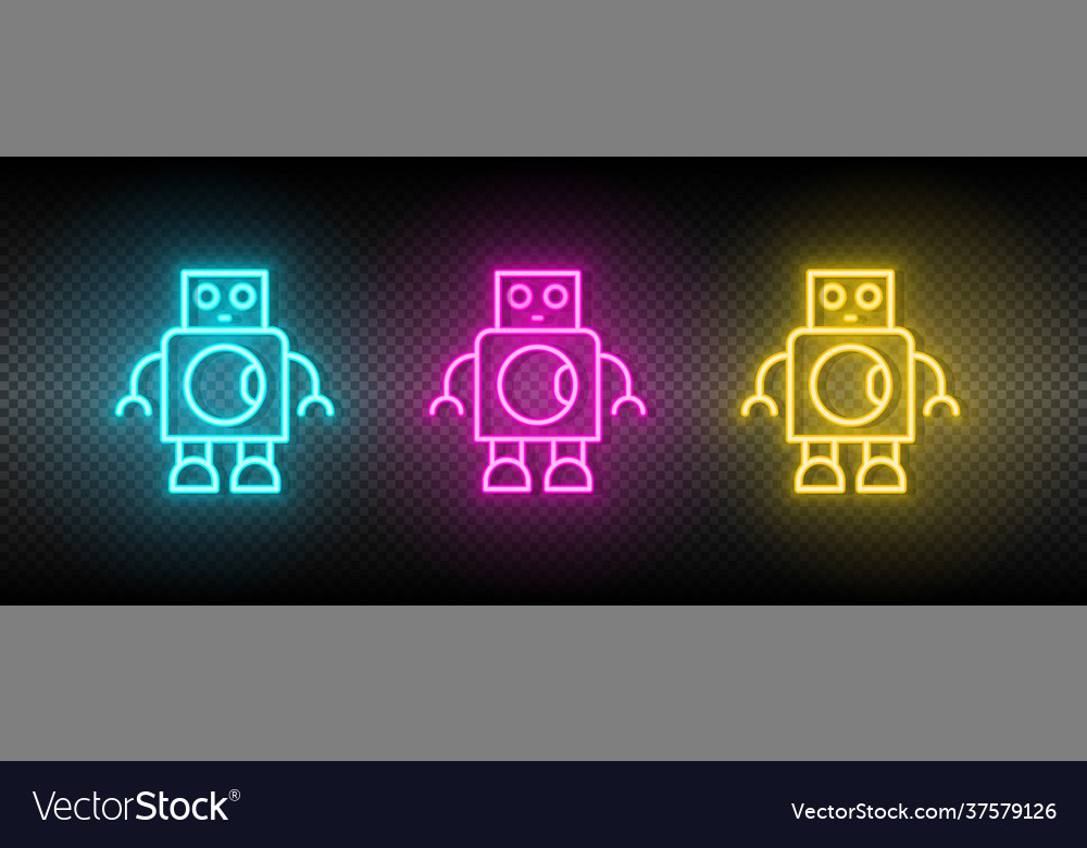 Cute robot neon icon set Royalty Free Vector Image