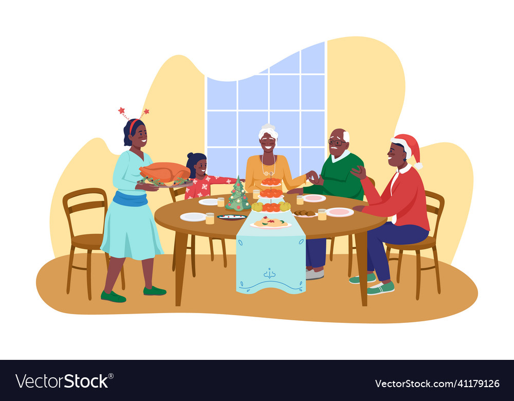 Family christmas dinner 2d isolated