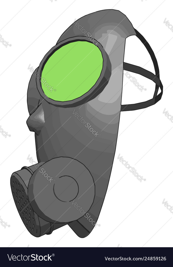 Grey gas mask with green detailes on white