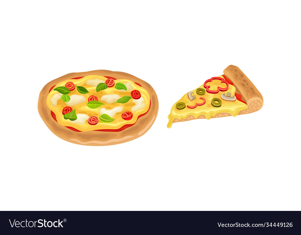 Hot and round tasty pizza slice with melting