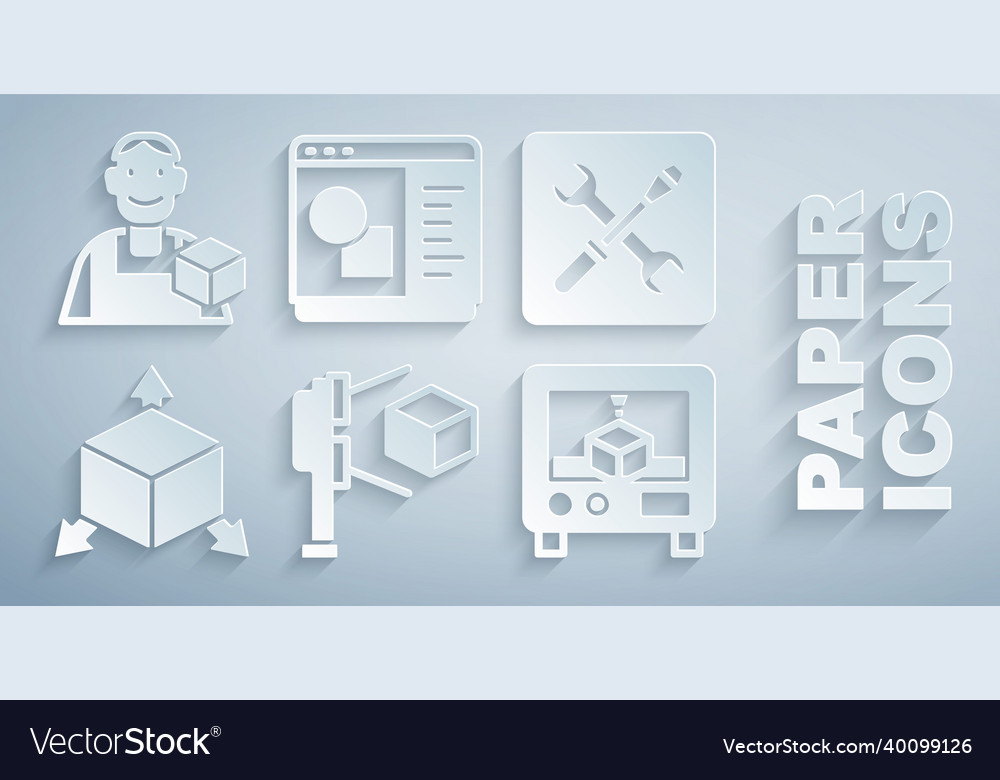 Set 3d scanner with cube printer setting vector image Set 3d scanner with cube printer setting